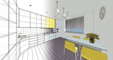 Mutfak iç taslak 3D oluşturma