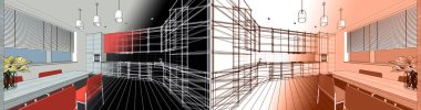 Mutfak iç taslak 3D oluşturma