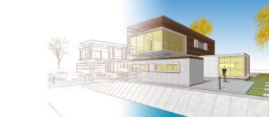 modern konut mimarisi 3D görüntüleme