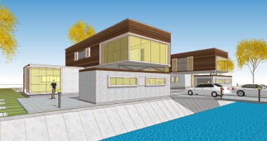 modern konut mimarisi 3D görüntüleme