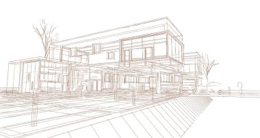 ev mimarisi çizimi 3d illüstrasyon