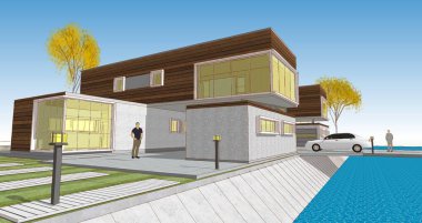 modern konut mimarisi 3D görüntüleme