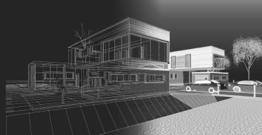 ev mimarisi çizimi 3d illüstrasyon