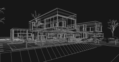 ev mimarisi çizimi 3d illüstrasyon