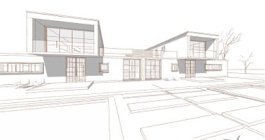 ev mimarisi çizimi 3d illüstrasyon