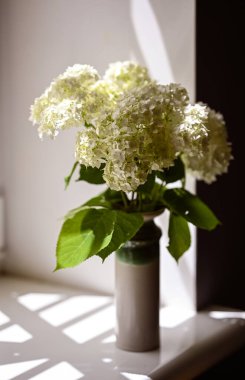 İç kısımda ortanca çiçeği buketi