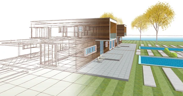 modern konut mimarisi 3D görüntüleme