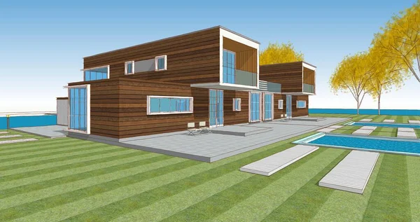 modern konut mimarisi 3D görüntüleme