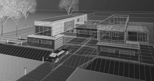 ev mimarisi çizimi 3d illüstrasyon