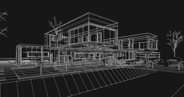 家の建築スケッチ3Dイラスト — ストック写真
