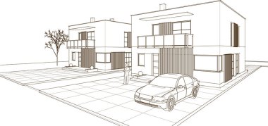 ev mimarisi çizimi 3d illüstrasyon