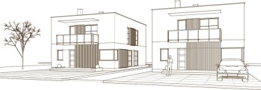 ev mimarisi çizimi 3d illüstrasyon