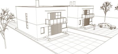 ev mimarisi çizimi 3d illüstrasyon