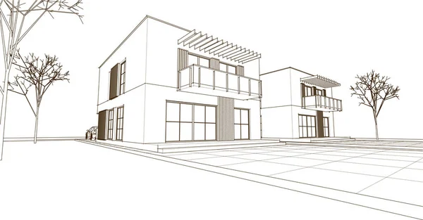 Casa Schizzo Architettonico Illustrazione — Vettoriale Stock