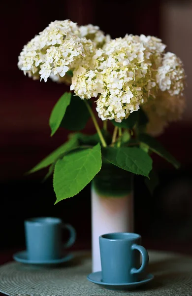 İç kısımda ortanca çiçeği buketi