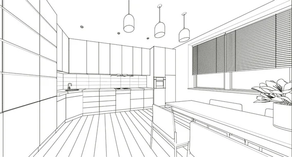 Cozinha Interior Sala Estar Ilustração —  Vetores de Stock