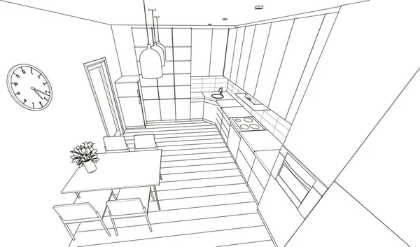 Interior Cocina Sala Estar Ilustración — Vector de stock