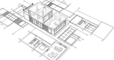 ev mimarisi çizimi 3d illüstrasyon