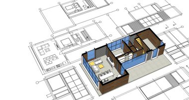 ev mimarisi çizimi 3d illüstrasyon