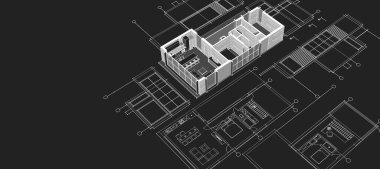 ev mimarisi çizimi 3d illüstrasyon