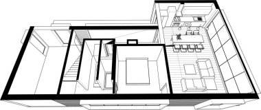 ev mimarisi çizimi 3d illüstrasyon