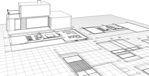 Building Blueprints Architectural Sketch Illustration — Stock vektor