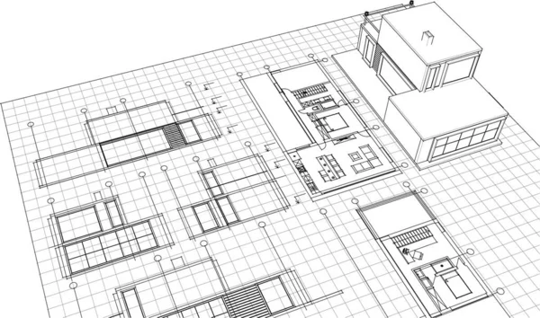 Stavební Plány Architektonický Náčrt Ilustrace — Stockový vektor