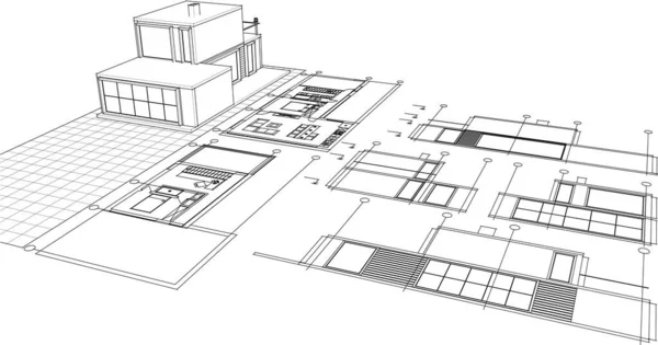 Building Blueprints Architectural Sketch Illustration — Stock vektor