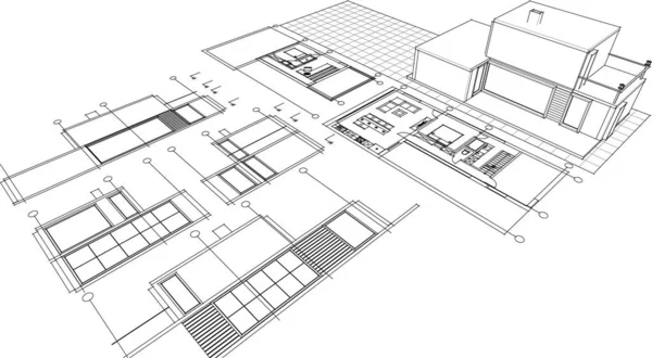 Plany Budynku Szkic Architektoniczny Ilustracja — Wektor stockowy