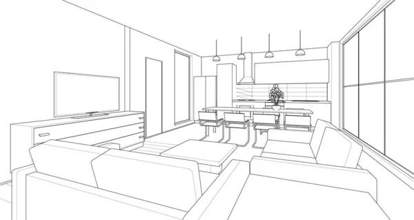 Intérieur Cuisine Salon Illustration — Image vectorielle