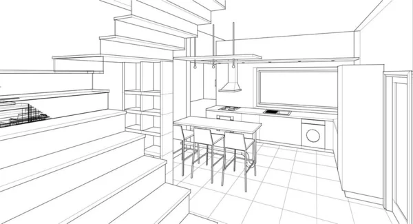 Interno Della Cucina Soggiorno Illustrazione — Vettoriale Stock