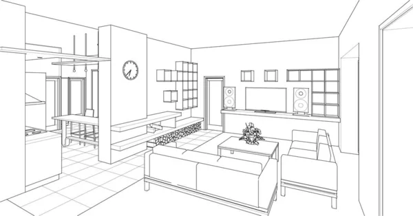 Interiér Kuchyně Obývacího Pokoje Ilustrace — Stockový vektor