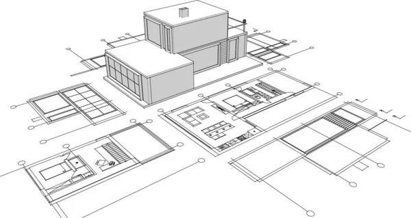 Progetti Edilizi Schizzo Architettonico Illustrazione — Vettoriale Stock