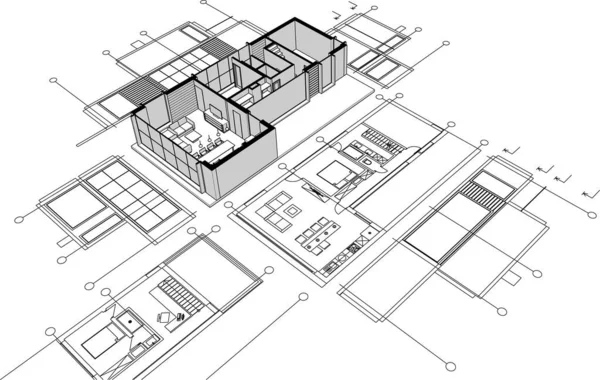 Σχέδια Κτιρίων Αρχιτεκτονικό Σκίτσο Εικονογράφηση — Διανυσματικό Αρχείο