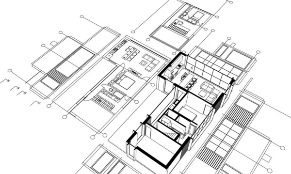 Plany Budynku Szkic Architektoniczny Ilustracja — Wektor stockowy