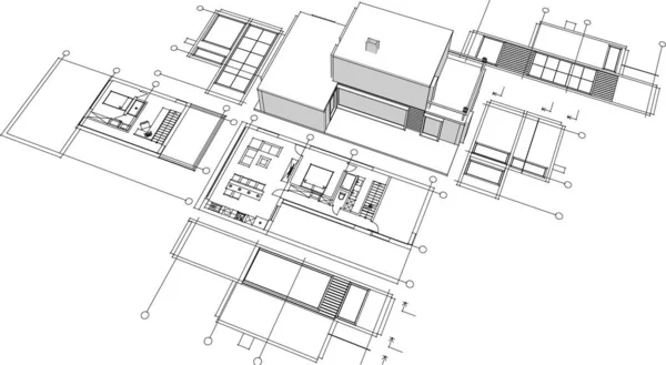 Progetti Edilizi Schizzo Architettonico Illustrazione — Vettoriale Stock