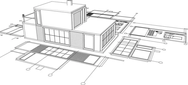 建筑蓝图 建筑草图3D插图 — 图库矢量图片