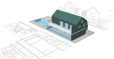 ev mimarisi çizimi 3d illüstrasyon