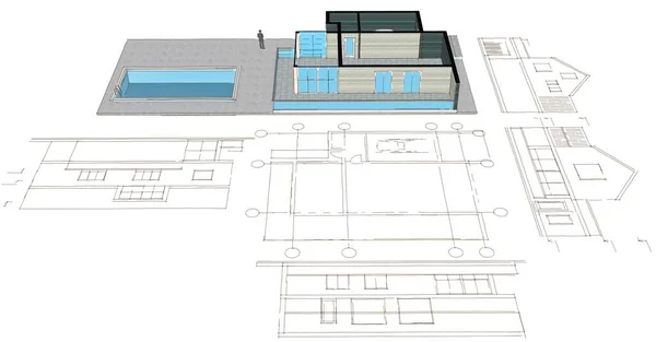 Casa Bosquejo Arquitectónico Ilustración — Foto de Stock