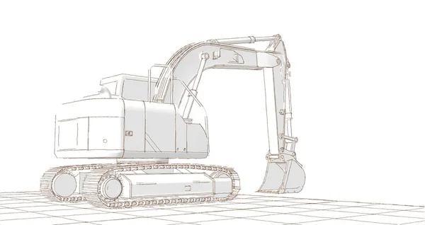 Sketch Excavator Illustration Wire Frame Style — ストック写真