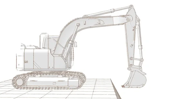 Desenho Escavadora Ilustração Estilo Fio Quadro — Fotografia de Stock