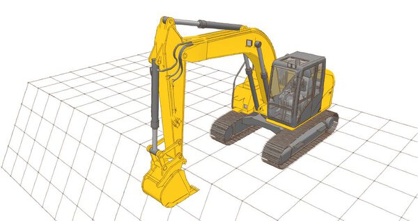 yellow excavator with a crane on a white background