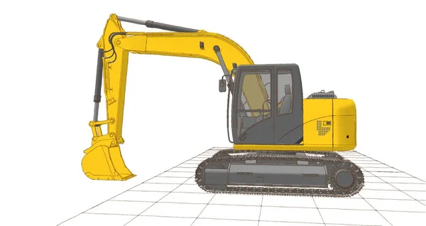 Yellow Excavator White Background —  Fotos de Stock