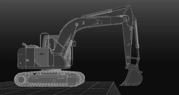 Esboço Escavadora Ilustração Estilo Armação Arame Camadas Linhas Visíveis Invisíveis — Fotografia de Stock