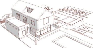 ev mimarisi çizimi 3d illüstrasyon