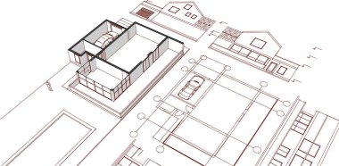 ev mimarisi çizimi 3d illüstrasyon