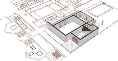 ev mimarisi çizimi 3d illüstrasyon