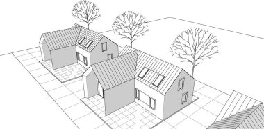 ev mimarisi çizimi 3d illüstrasyon