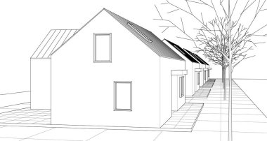 ev mimarisi çizimi 3d illüstrasyon