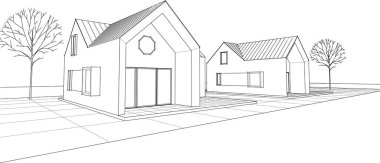 ev mimarisi eskizi, modern tarz, mimari, bina, vektör illüstrasyonu